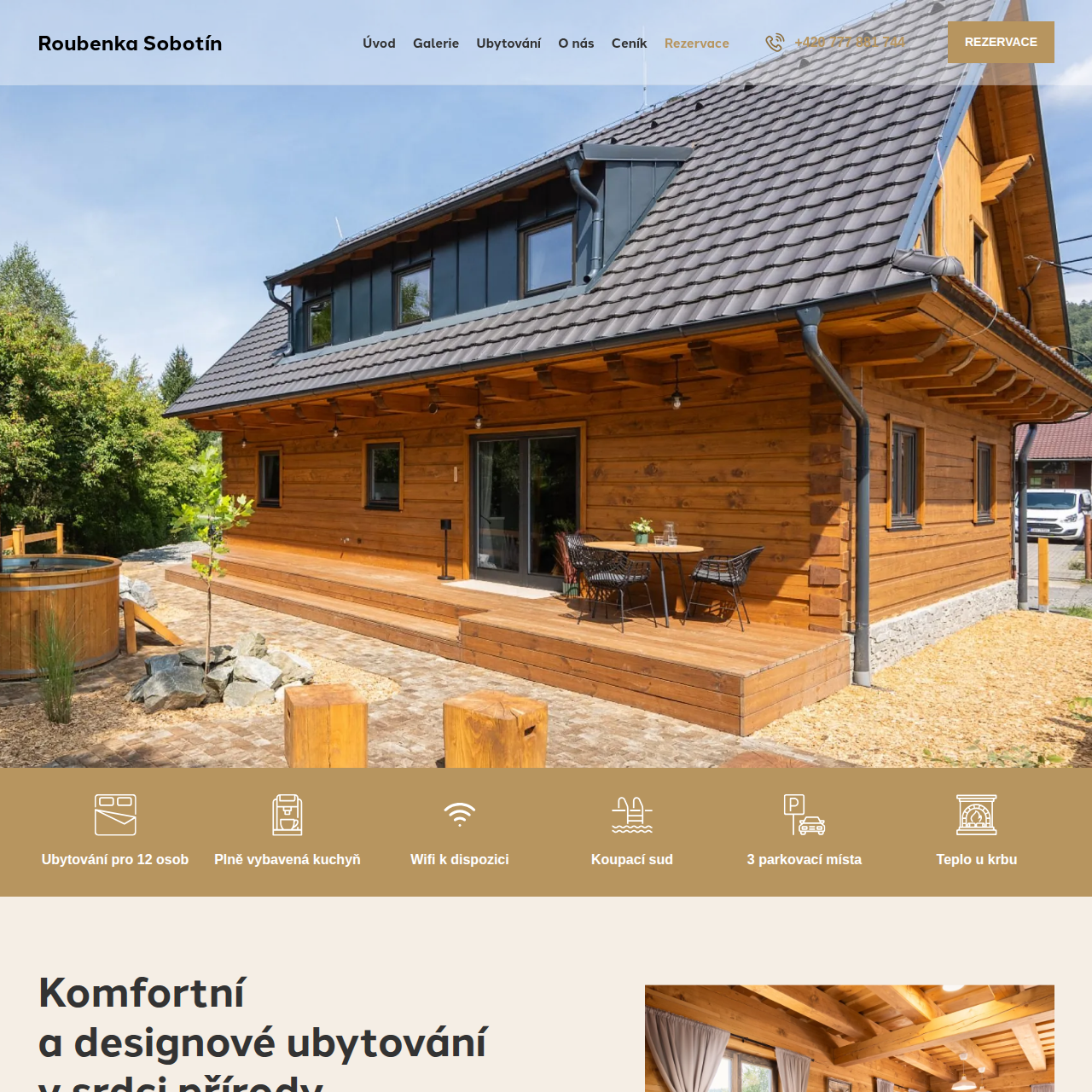 Screenshot webu Roubenka Sobotín - ubytování v roubence